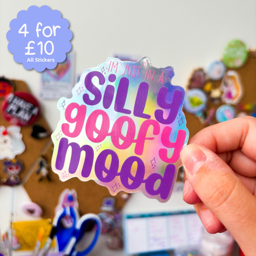 silly goofy mood meme holographic sticker