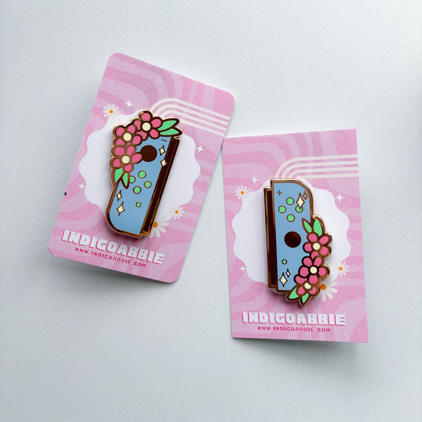 Blue Floral JoyCon Enamel Pin | Nintendo Switch Enamel Pin Floral Joycon Pin