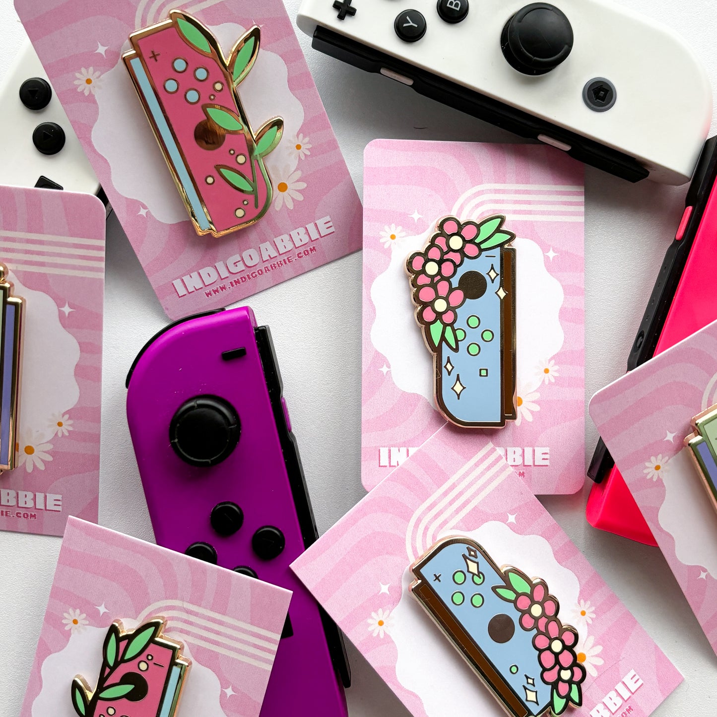 Pink Floral JoyCon Enamel Pin | Nintendo Switch Enamel Pin Floral Joycon Pin