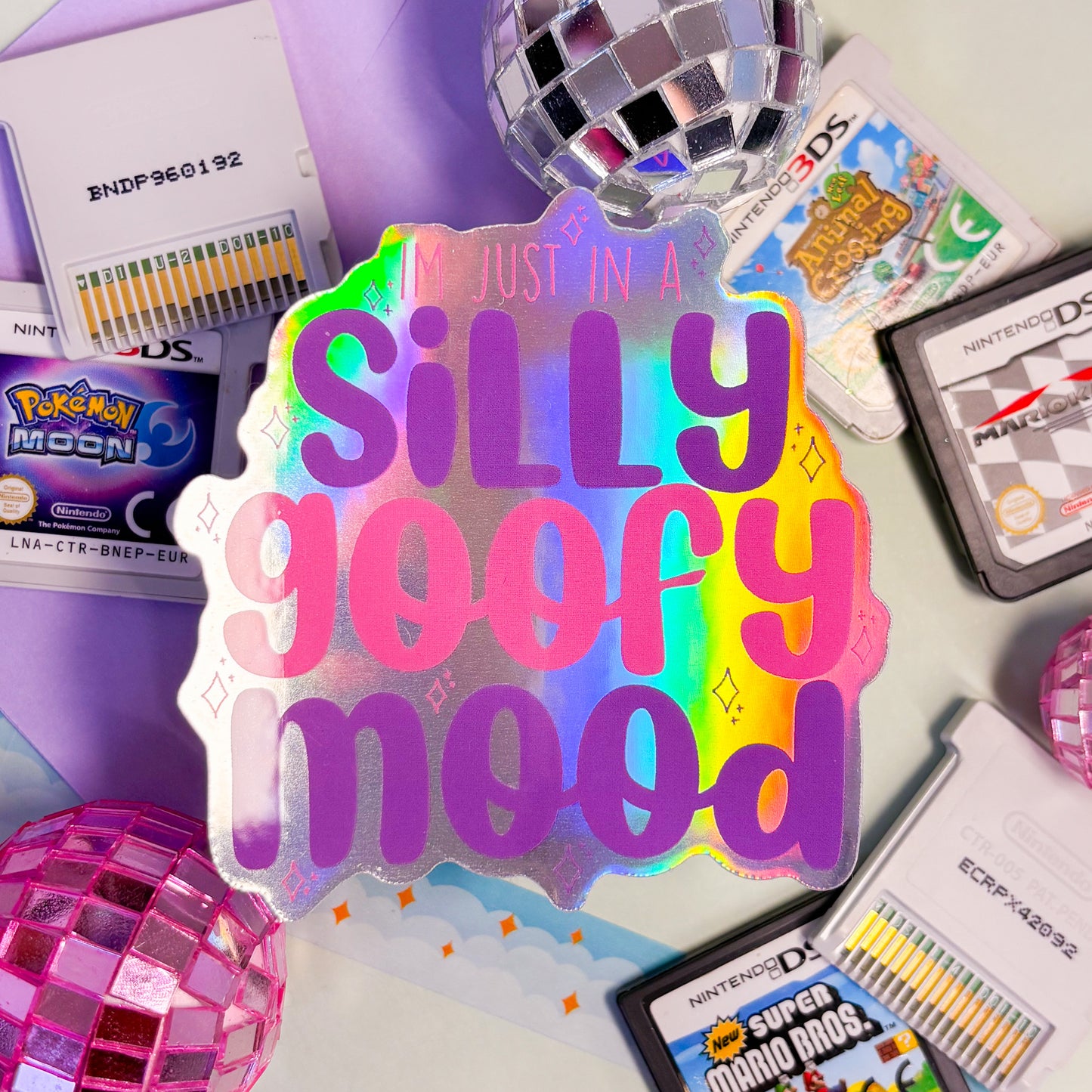 silly goofy mood meme holographic sticker