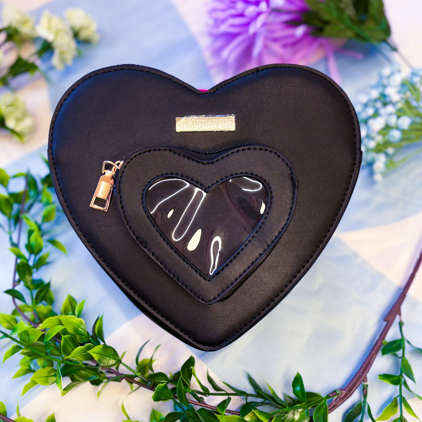 Black Heart Shaped Ita Bag | Heart Shaped Backpack, Heart Window Bag, Heart Bag