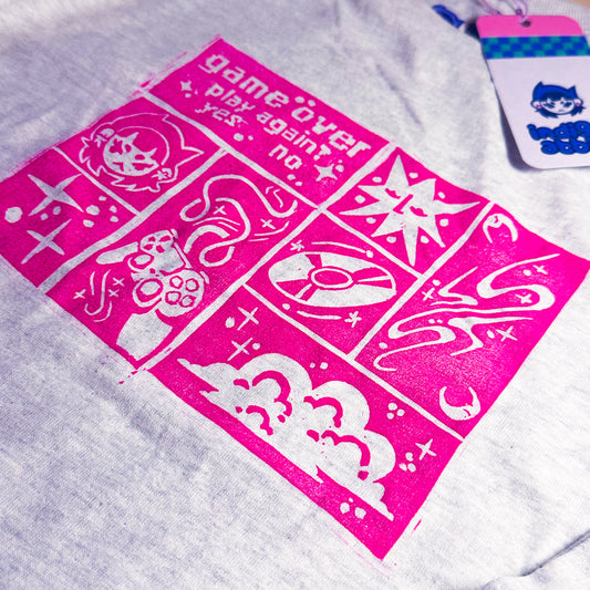 [L] 'Game Over' Grey & Pink Long Sleeved Top