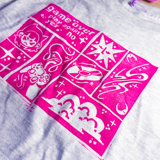 [L] 'Game Over' Grey & Pink Long Sleeved Top