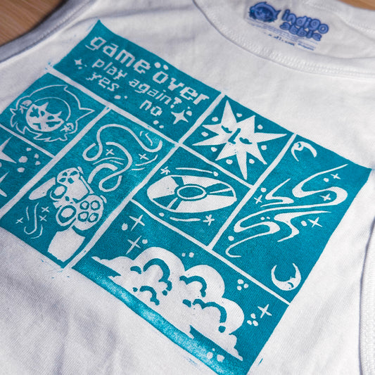 [M] 'Game Over' White & Green Tank Top