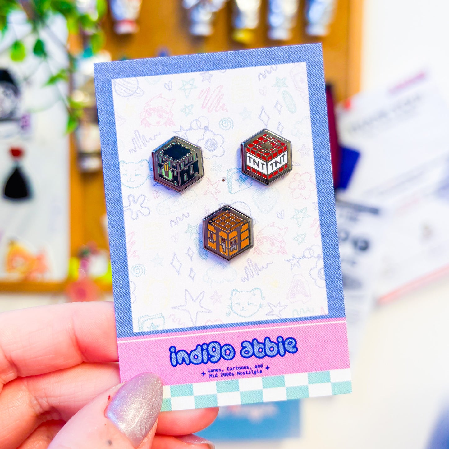 Mini Ender Chest, TNT Block and Crafting Table Biome Block Enamel Pins