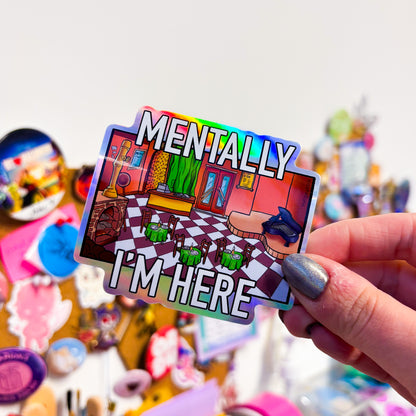 Mentally Im Here Club Penguin Pizzeria Sticker | Club Penguin Holo Sticker