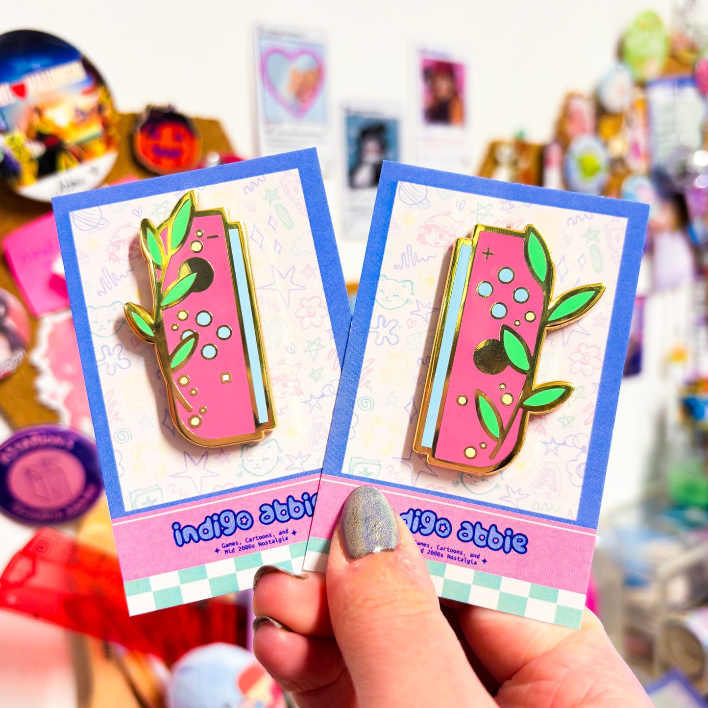 Pink Floral JoyCon Enamel Pin | Nintendo Switch Enamel Pin Floral Joycon Pin
