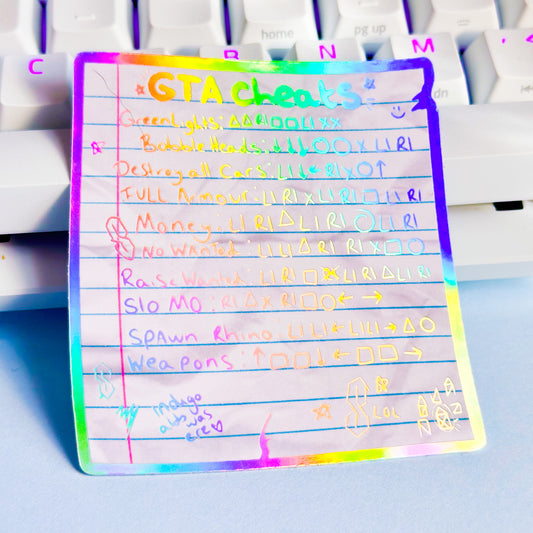 GTA Cheat Codes Holographic Sticker | San Andreas Cheats Sticker