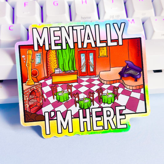Mentally Im Here Club Penguin Pizzeria Sticker | Club Penguin Holo Sticker