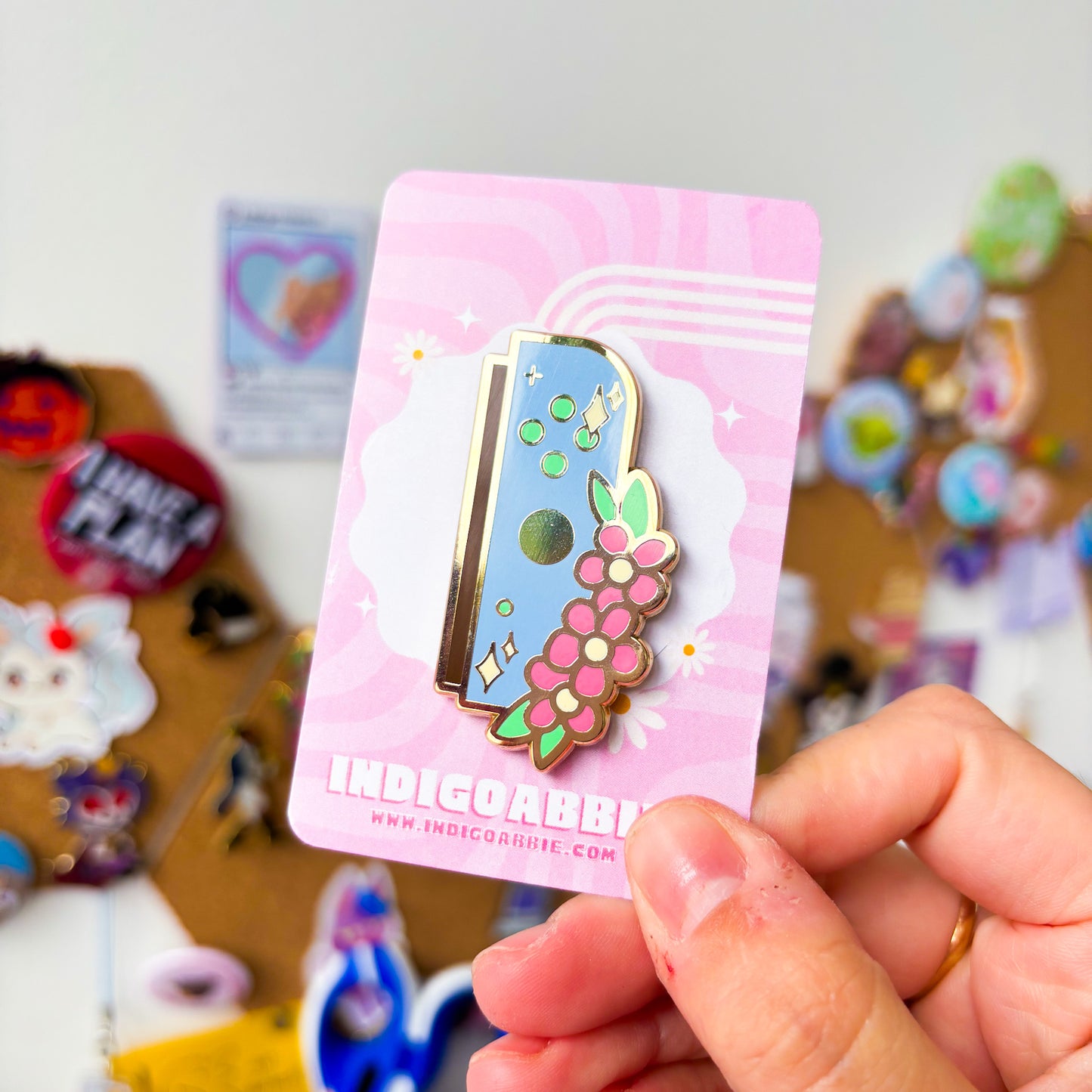 Blue Floral JoyCon Enamel Pin