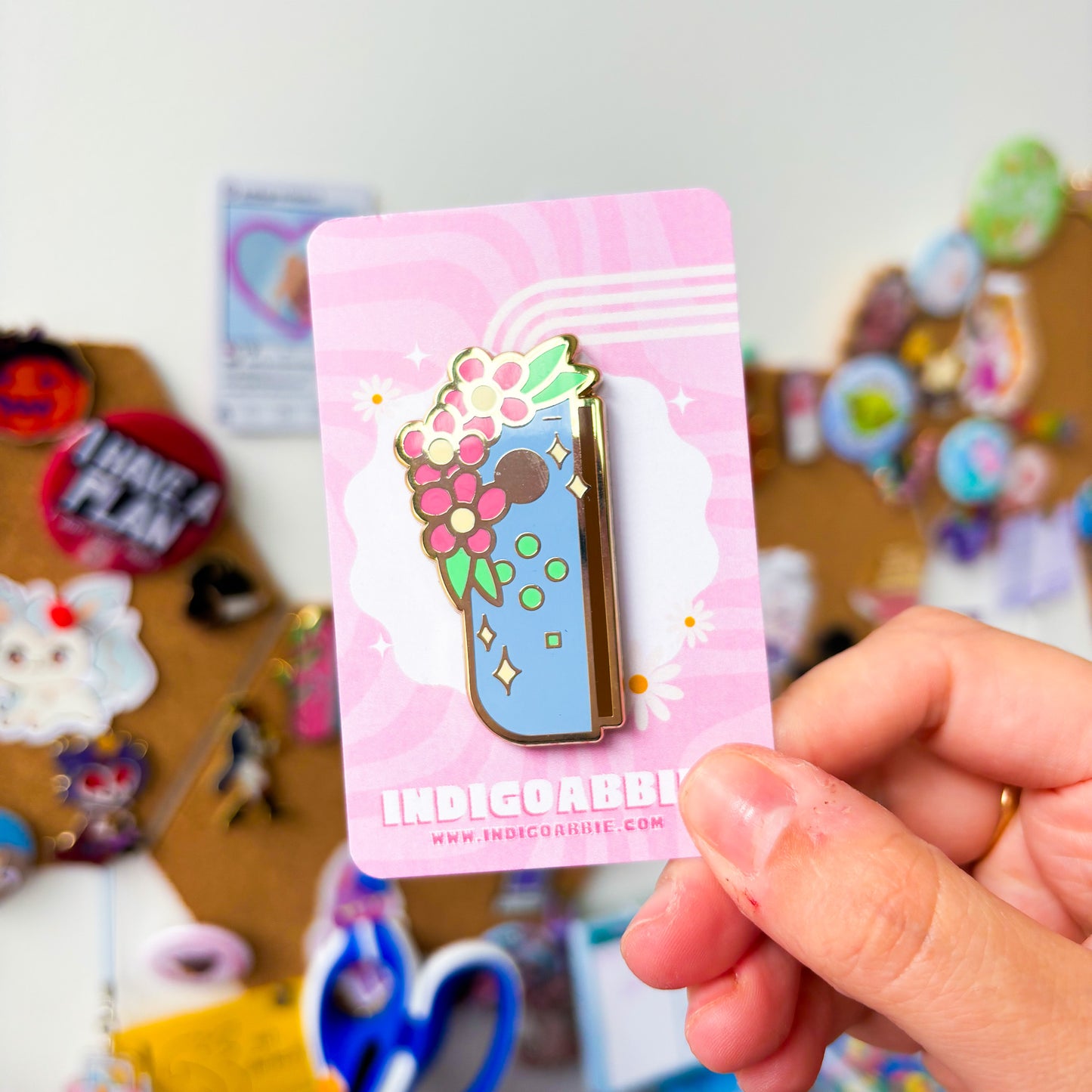 Blue Floral JoyCon Enamel Pin