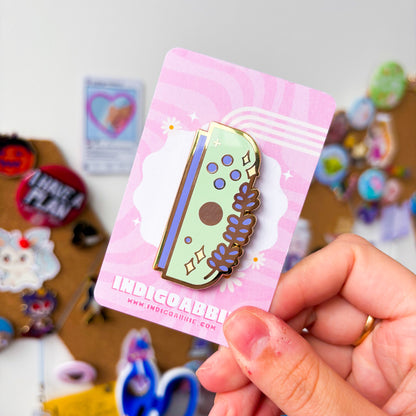 Green Floral JoyCon Enamel Pin | Nintendo Switch Enamel Pin Floral Joycon Pin