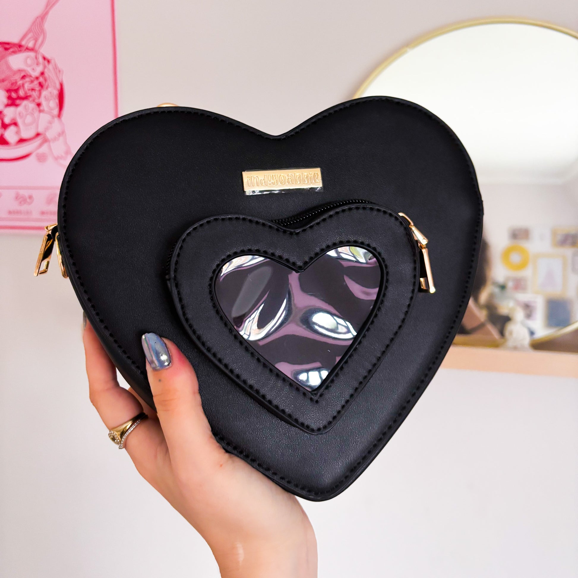 Black Heart Shaped Ita Bag Heart Shaped Backpack, Heart Window