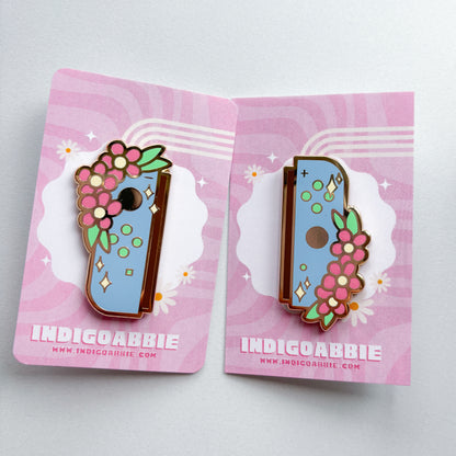 Blue Floral JoyCon Enamel Pin | Nintendo Switch Enamel Pin Floral Joycon Pin