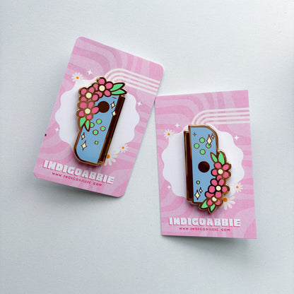 Blue Floral JoyCon Enamel Pin | Nintendo Switch Enamel Pin Floral Joycon Pin