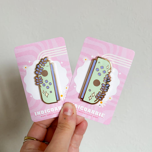 green floral joycon enamel pins
