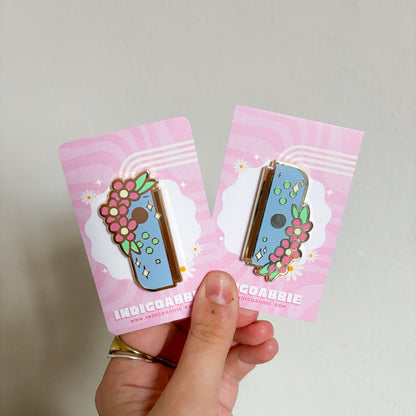 Blue Floral JoyCon Enamel Pin | Nintendo Switch Enamel Pin Floral Joycon Pin