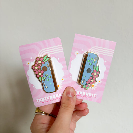 blue floral joycon enamel pins