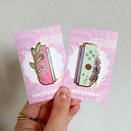 Pink Floral JoyCon Enamel Pin | Nintendo Switch Enamel Pin Floral Joycon Pin
