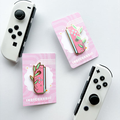 Pink Floral JoyCon Enamel Pin | Nintendo Switch Enamel Pin Floral Joycon Pin