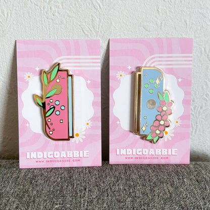 Pink Floral JoyCon Enamel Pin | Nintendo Switch Enamel Pin Floral Joycon Pin