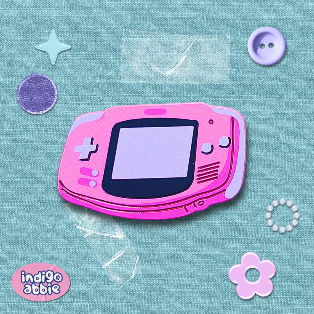 pink gameboy advanced console enamel pin