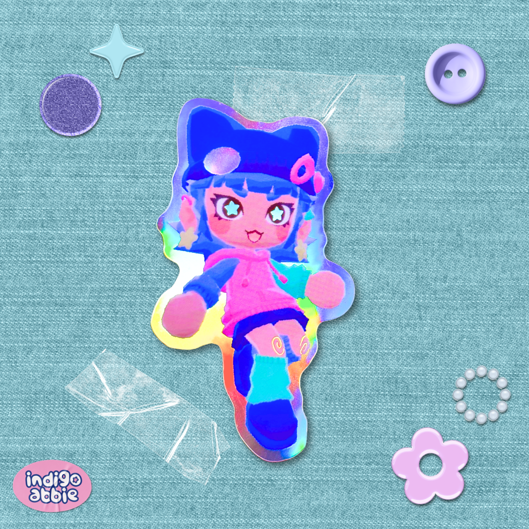 indigoabbie mascot holographic sticker