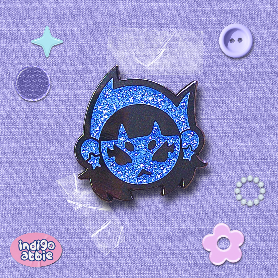 indigoabbie logo glitter enamel pin