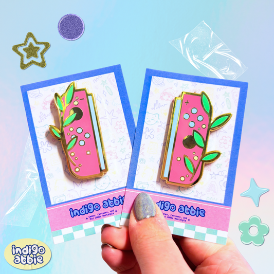 pink floral joycon enamel pins