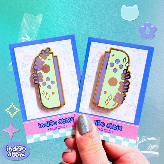 green floral joycon enamel pins