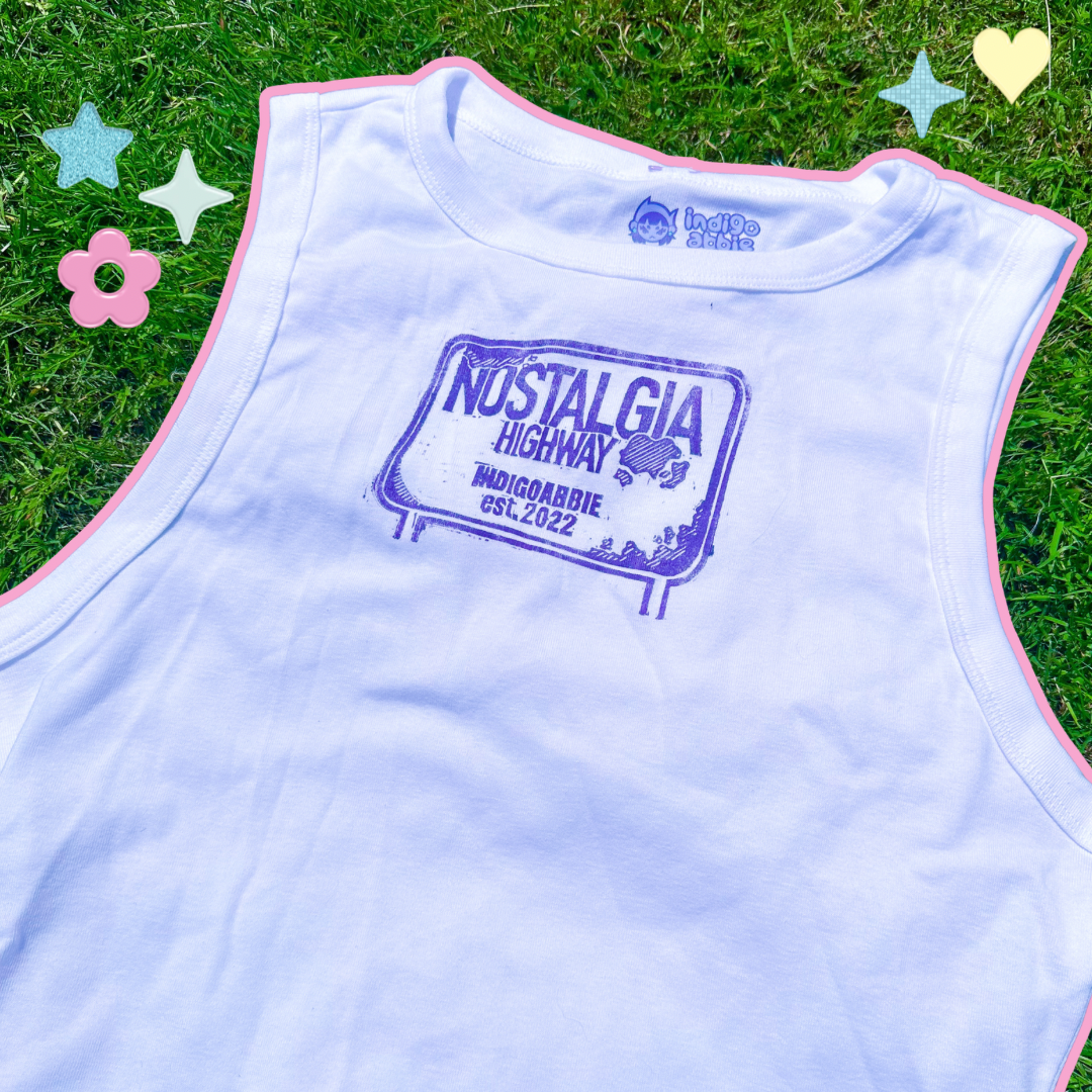 [XL] 'Nostalgia Highway' White & Indigo Tank Top