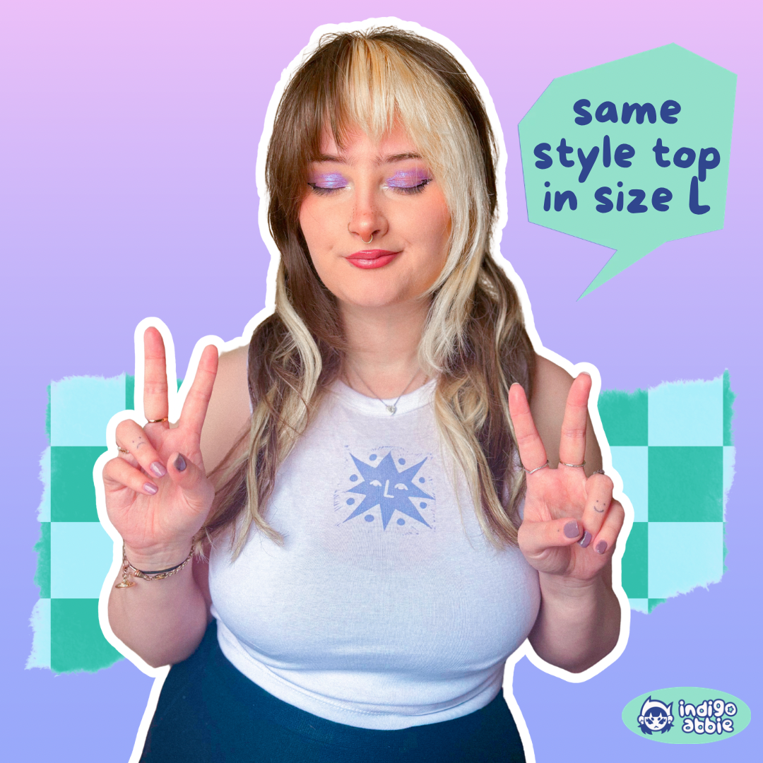 [XL] 'Nostalgia Highway' White & Indigo Tank Top