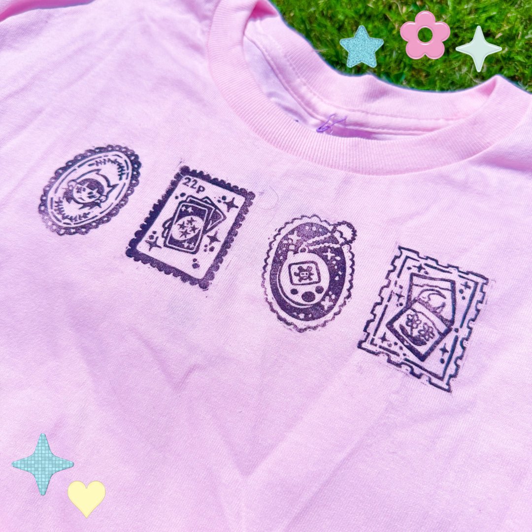 [L] 'Nostalgia Postcards' Pink & Black Long Sleeve T-Shirt