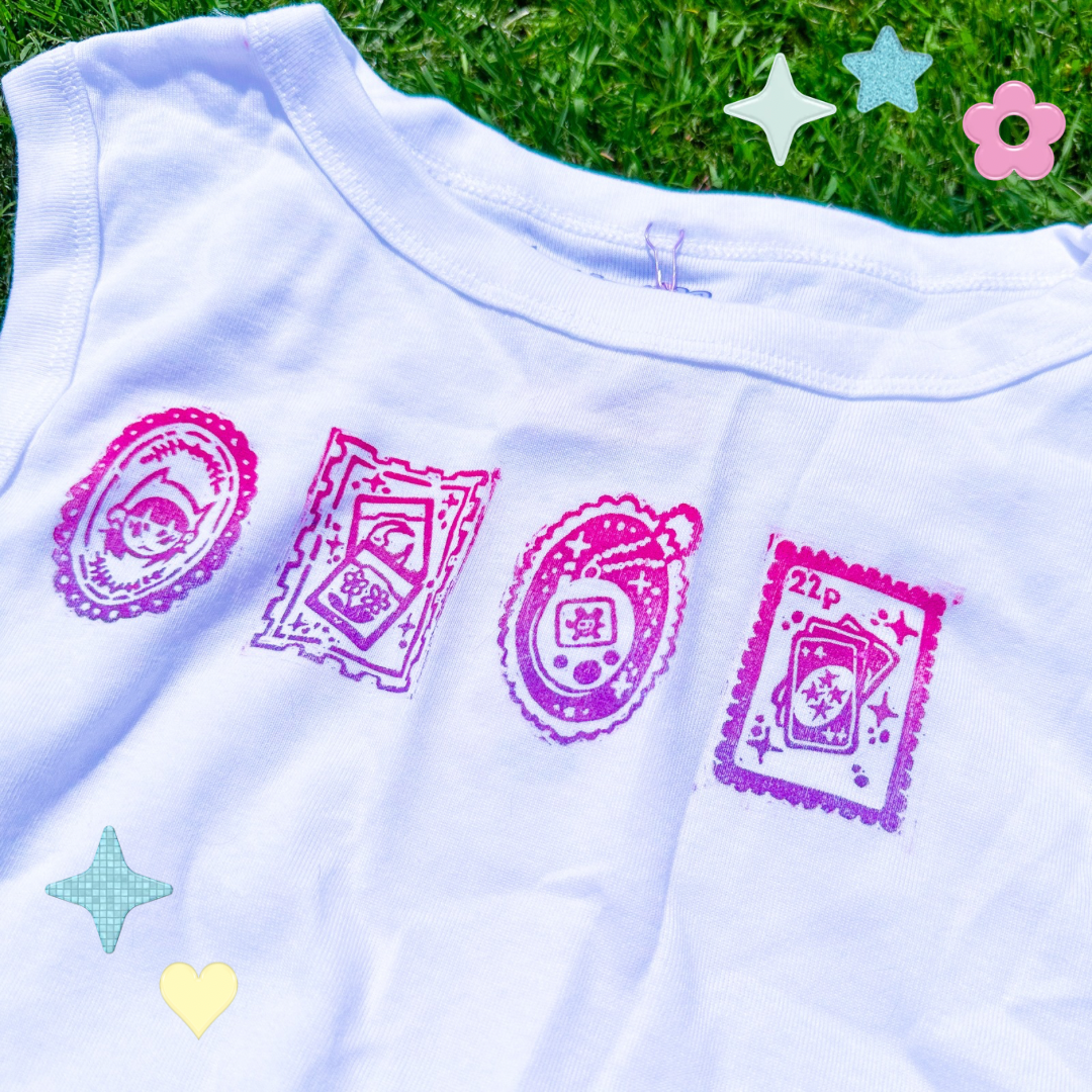 [XL] 'Nostalgia Postcards' White & Gradient Tank Top