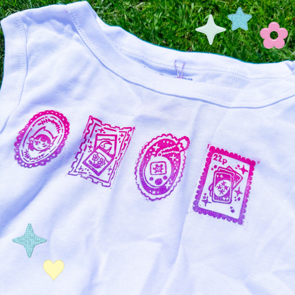 [XL] 'Nostalgia Postcards' White & Gradient Tank Top