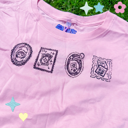 [XS] 'Nostalgia Postcards' Pink & Black Baby Tee