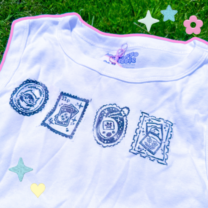 [XL] 'Nostalgia Postcards' White & Black Tank Top
