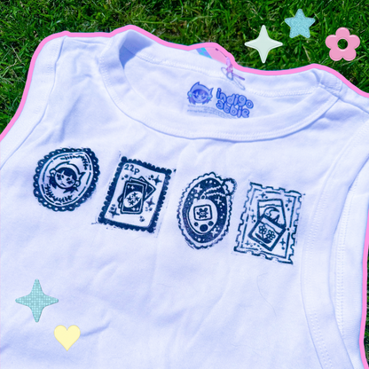 [M] 'Nostalgia Postcards' White & Black Tank Top