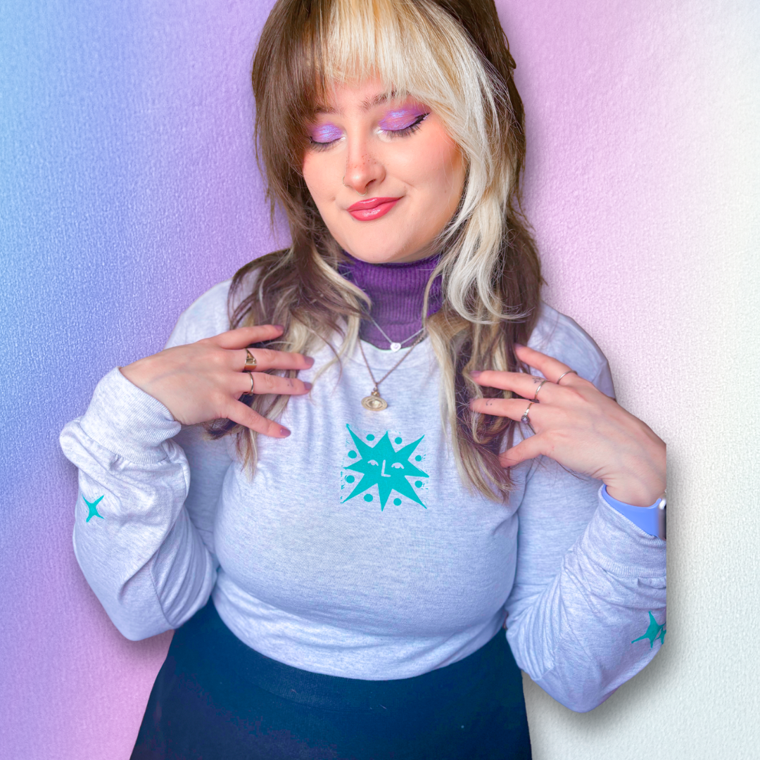 [S] 'The Star' Grey & Green Long Sleeved Top (with sleeve print)