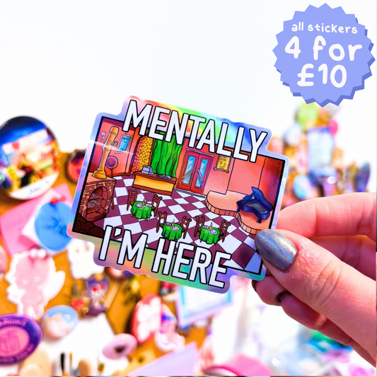 Mentally Im Here Club Penguin Pizzeria Sticker | Club Penguin Holo Sticker